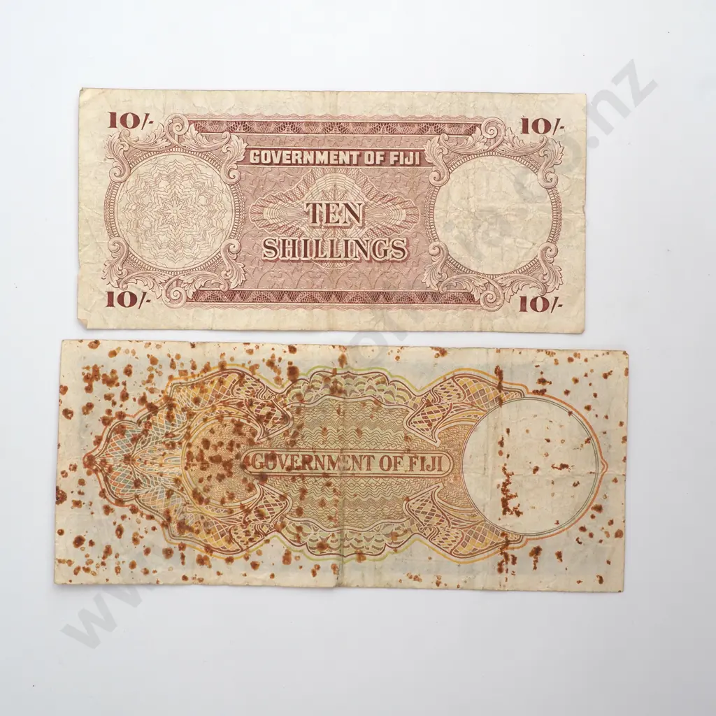 Two Interesting Older Fiji Banknotes  Image 1++