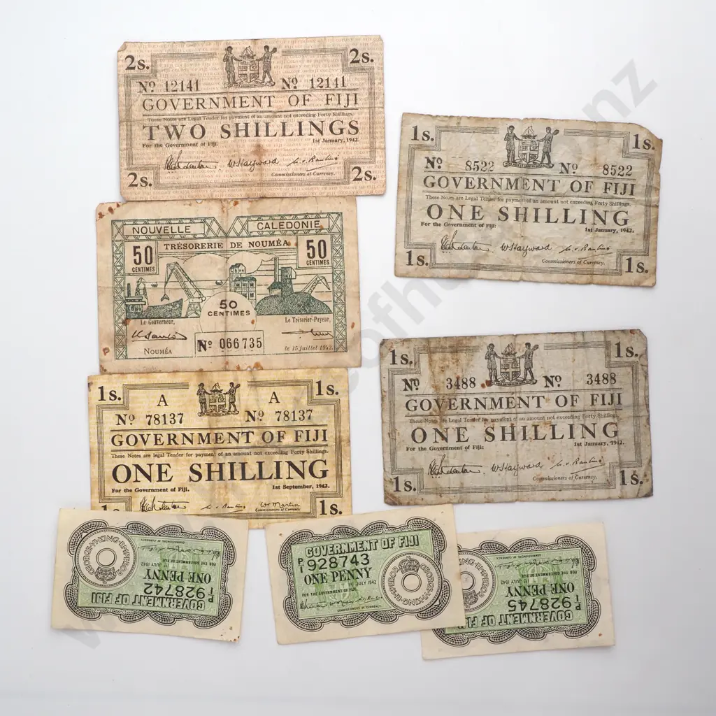 Assorted Interesting Wartime Pacific Banknotes - One w Interesting Hand Writing on Reverse Image 1++