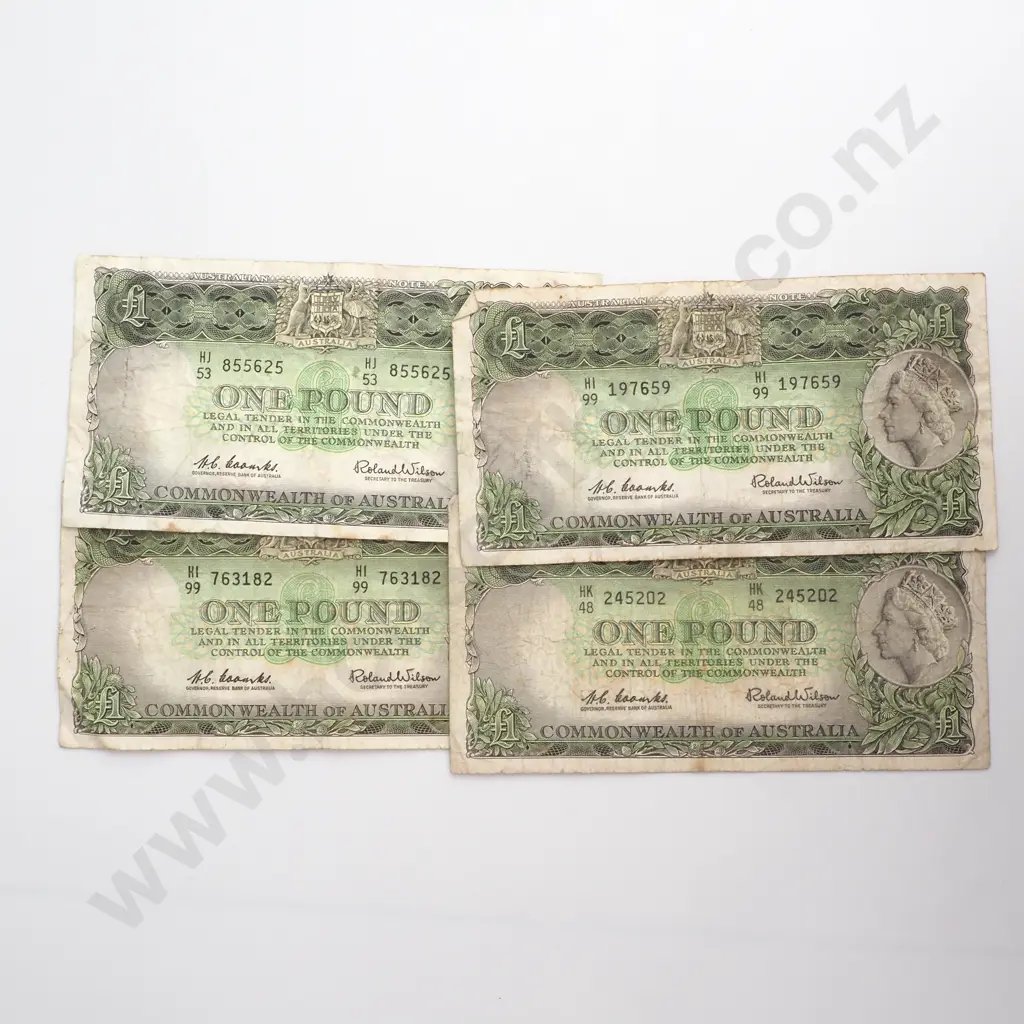 Four Australian Coombs Wilson One Pound Banknotes - Circulated  Image 1++