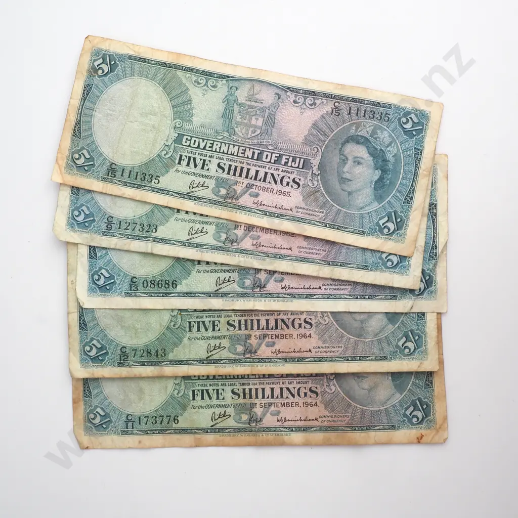 Assorted Lot of Fiji Five Shilling Banknotes  Image 1++