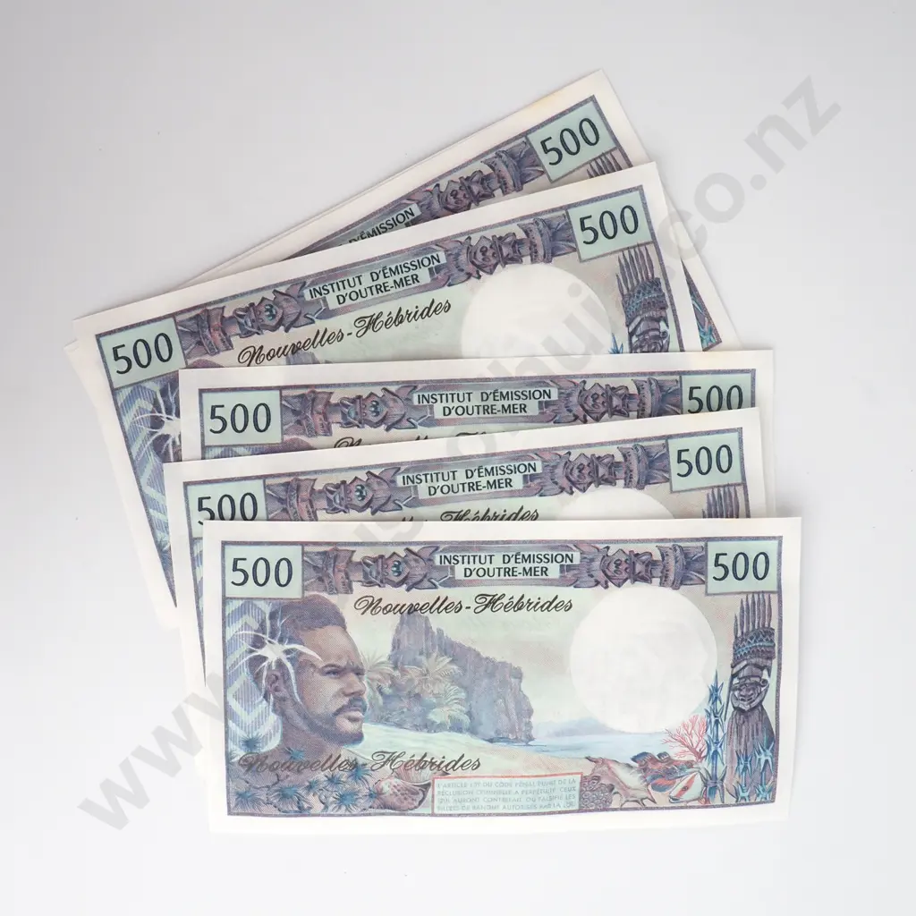 Six New Hebrides 500 Francs Uncirculated Banknotes: Total CV $810 USD Image 1++