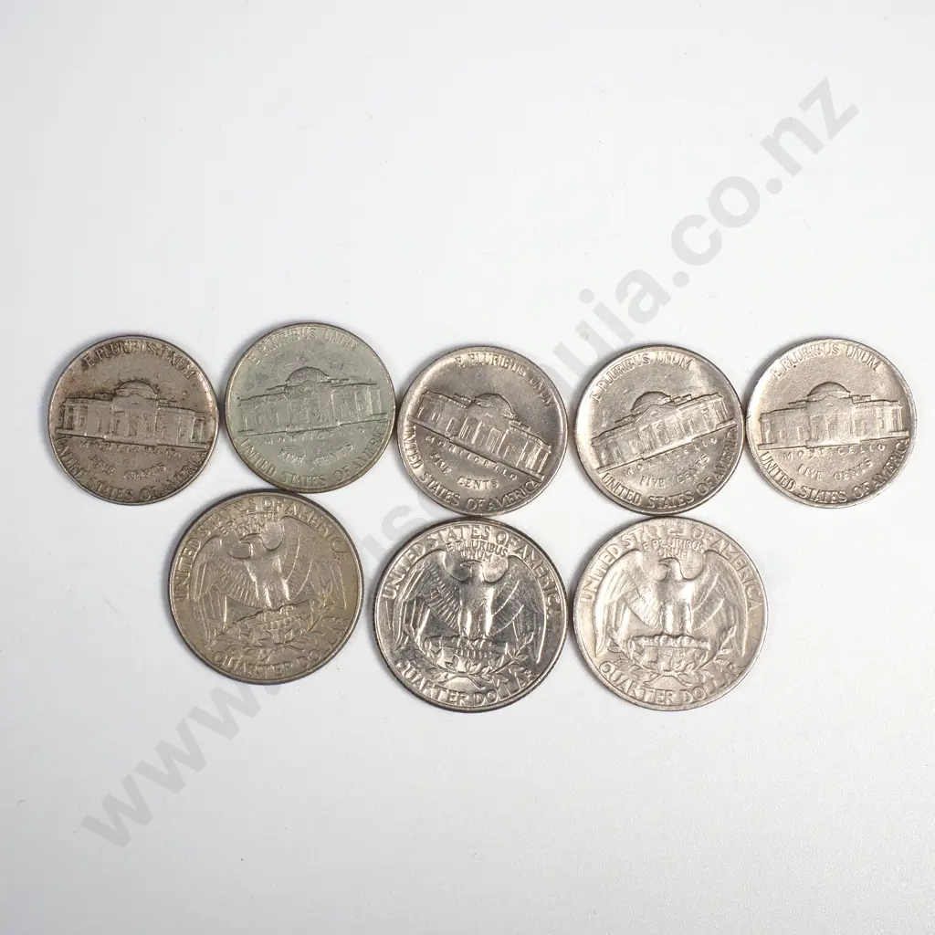 American Quarter Dollar & 5 Cent Coins Image 1++