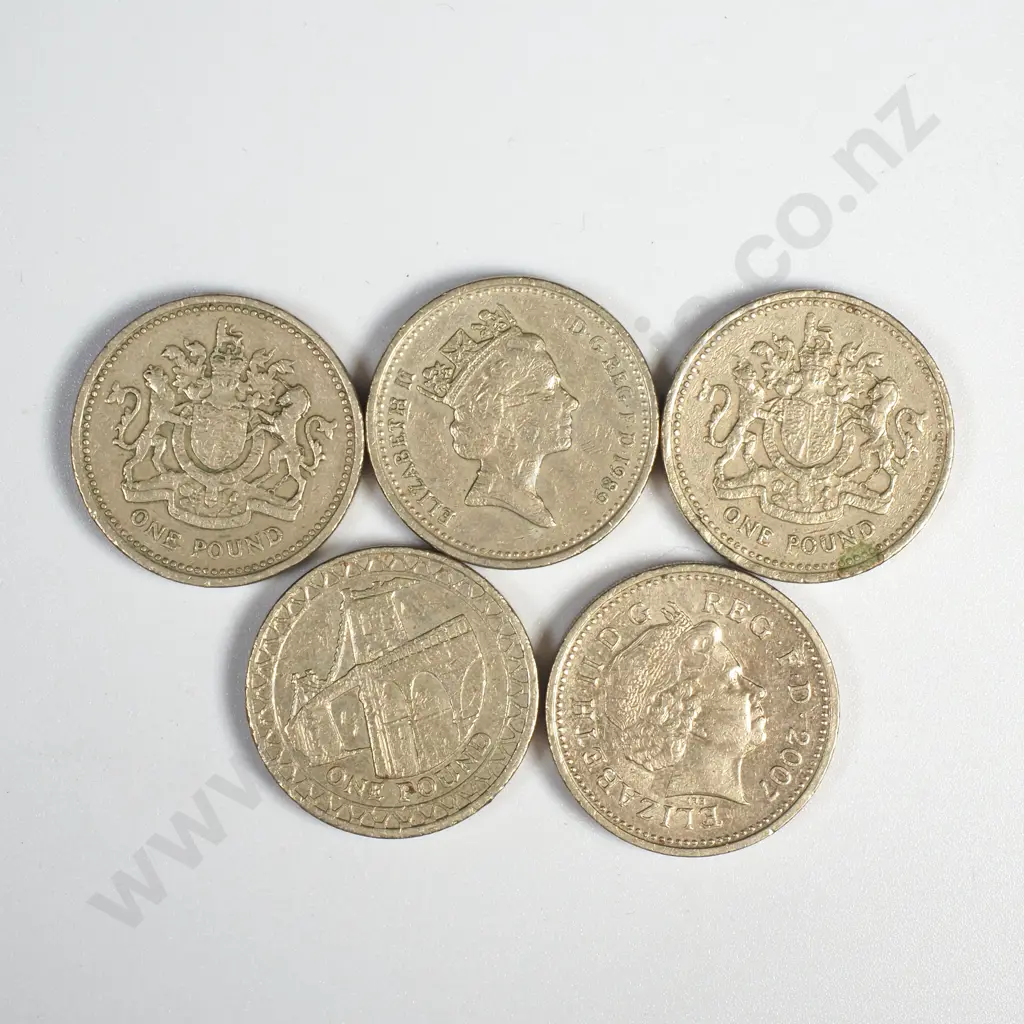 United Kingdom 1 Pound Coins x 5 Image 1++