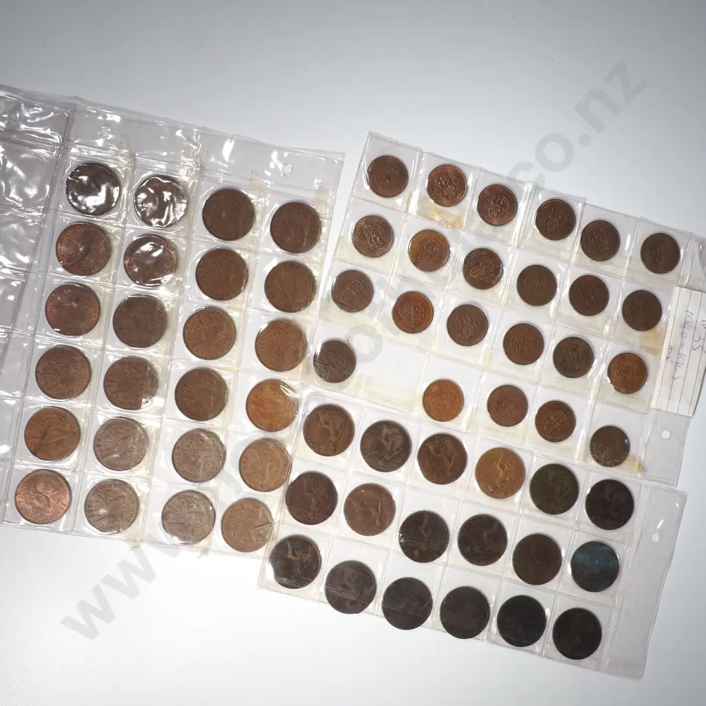 Sheet of NZ Pennies / Halfpennies & UK Pennies Image 1++