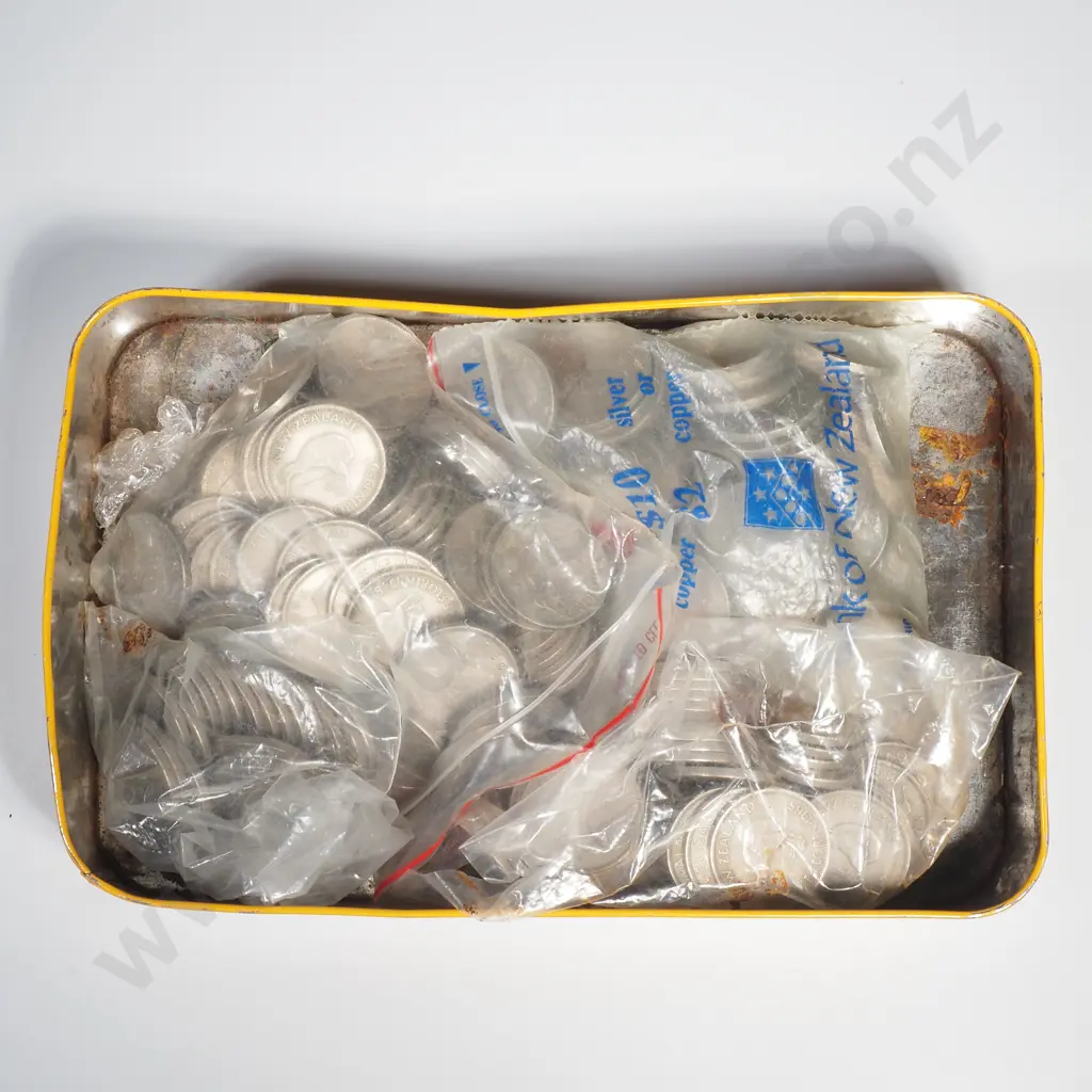 Vintage Tin Containing Large Lot of Pre Decimal NZ Coins  Image 1++