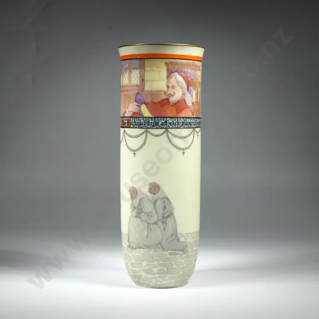 Royal Doulton Porcelain Cylinder Shaped Vase w 'Jackdaw of Rheims' Image 1++
