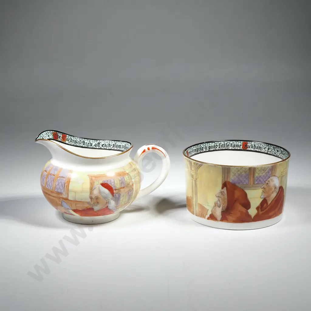 Porcelain Royal Doulton 'Jackdaw of Rheims' Sugar Bowl & Cream Jug Image 1++