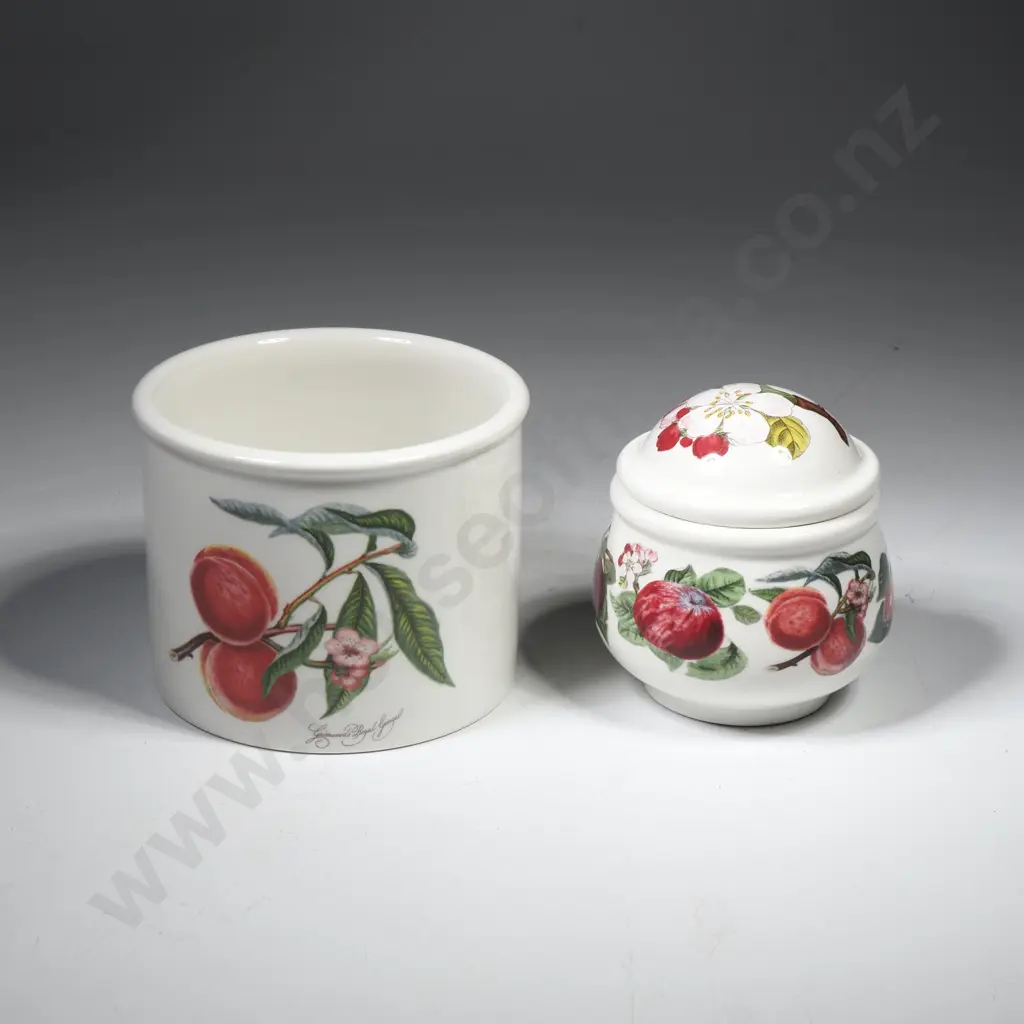 Portmierion Pomona Mustard Pot & a Small Cylindrical Red Pomona Pot w 'Red Currant' Decoration Image 1++