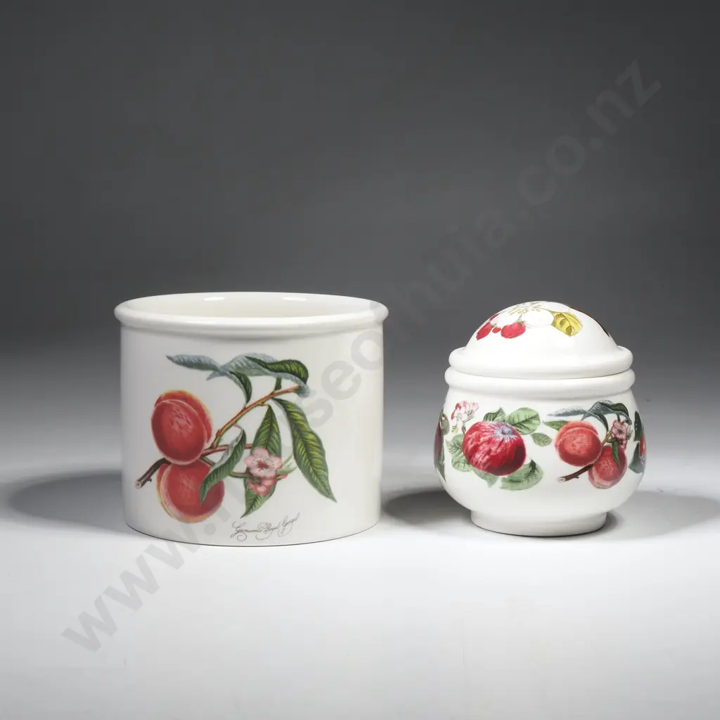 Portmierion Pomona Mustard Pot & a Small Cylindrical Red Pomona Pot w 'Red Currant' Decoration Image 1++