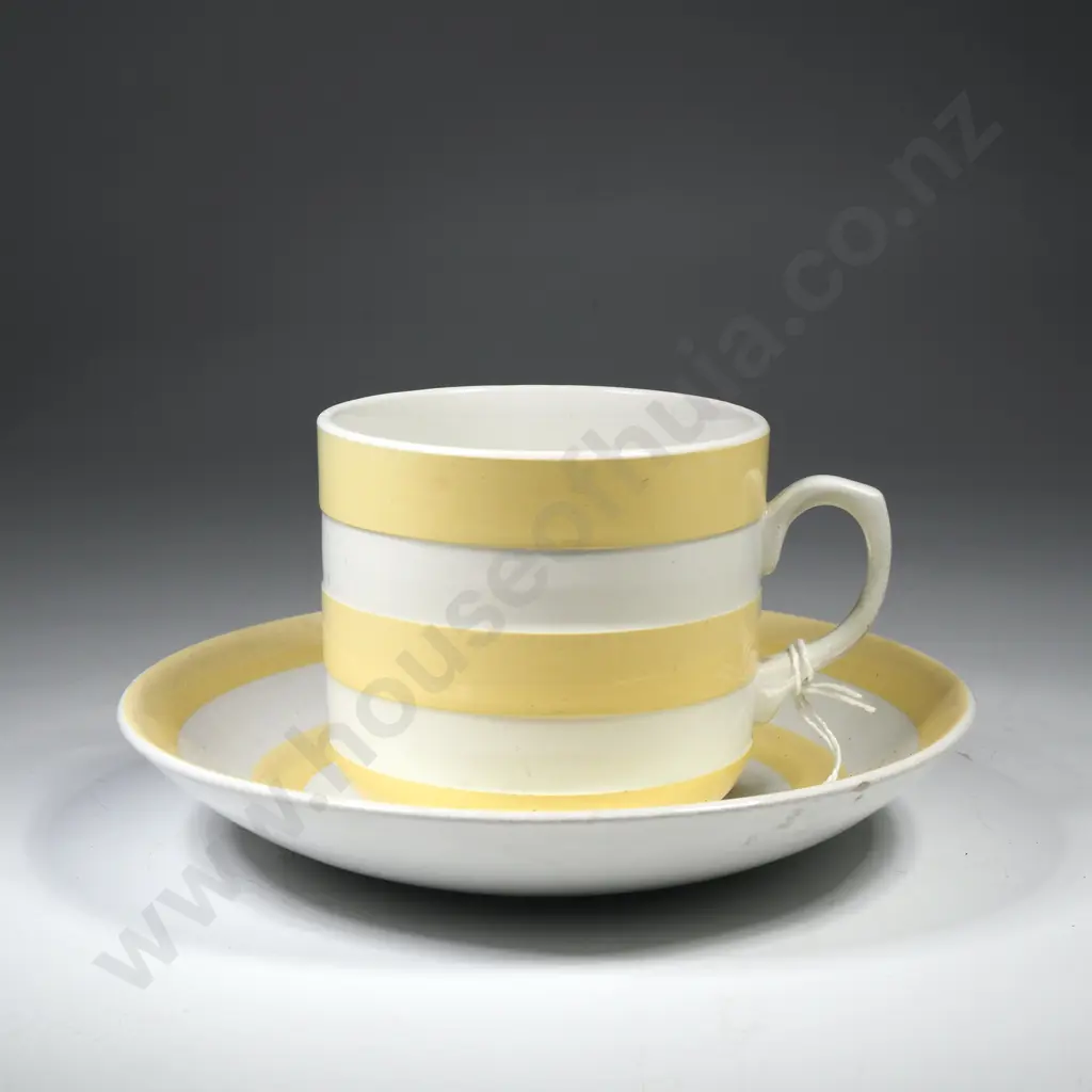 T G Green Yellow Cornish Ware Cup & Saucer w Green Shield Mark Image 1++