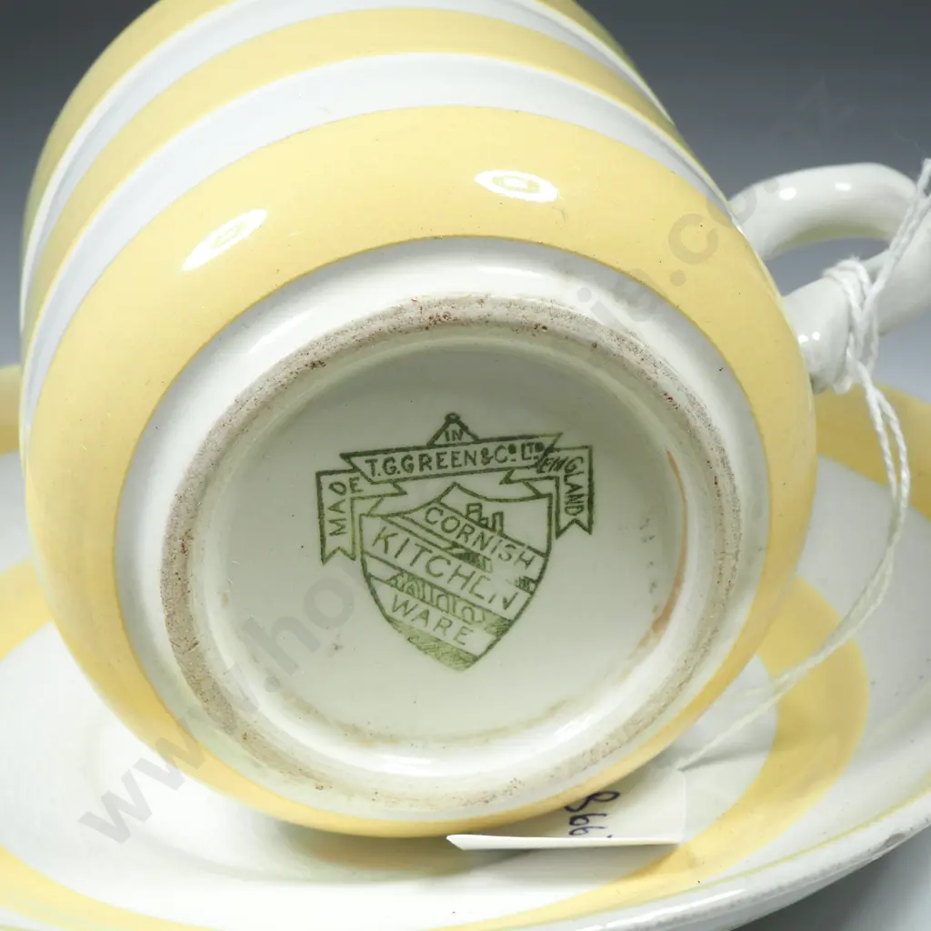 T G Green Yellow Cornish Ware Cup & Saucer w Green Shield Mark Image 1++