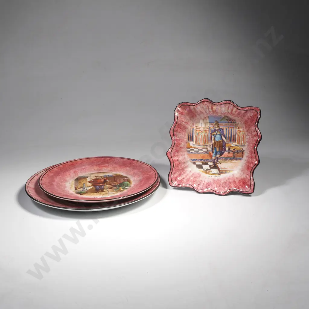 Two Vintage Grimwades Lustre ware 'Shakespeare' Series Plates depicting 'Falstaff' & Small PIn Dish featuring 'Anthony' Image 1++