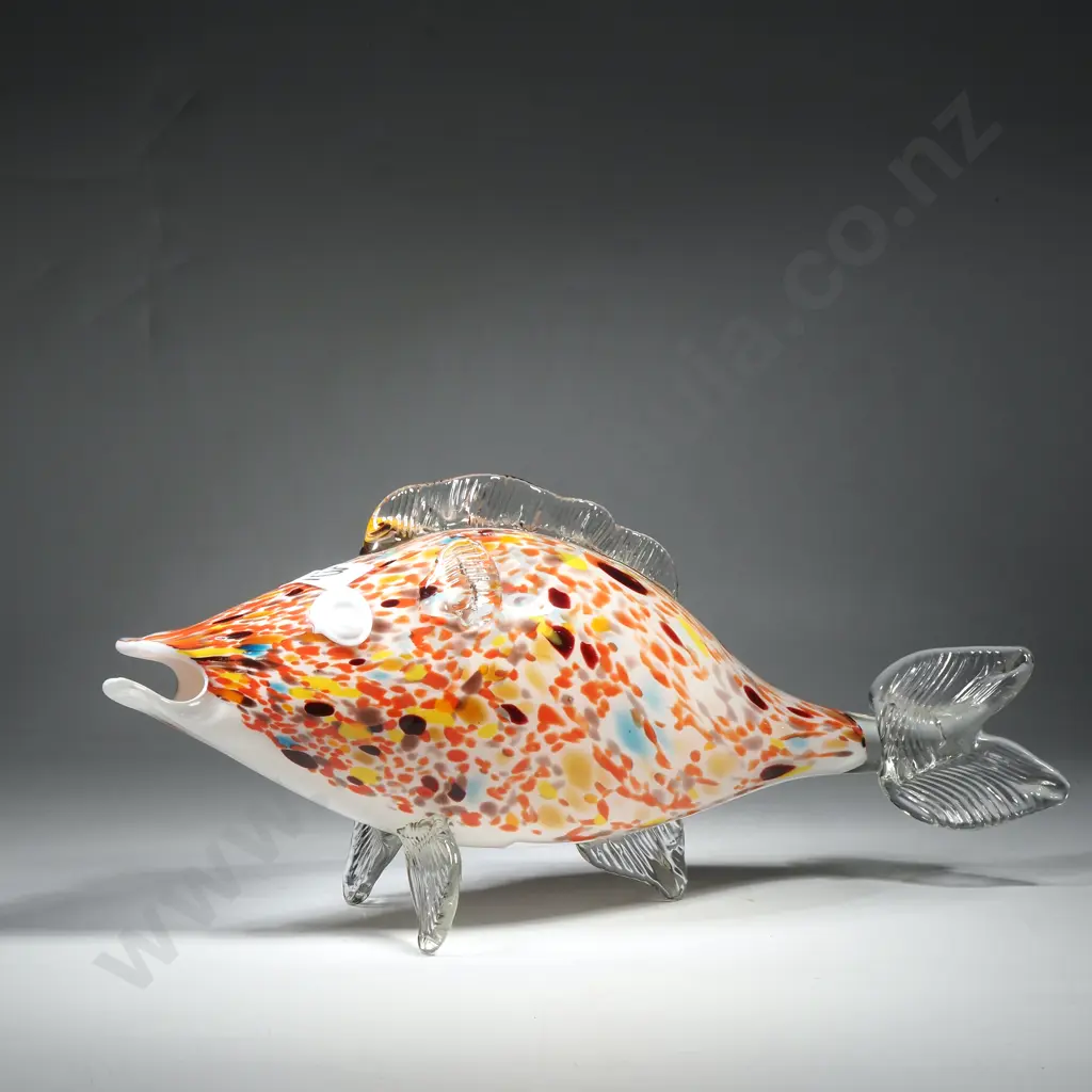 Vintage Mid Century Style Multi Coloured Fish w a Colourful Speckled Or Harlequin Confetti Pattern in Red & Orange Image 1++