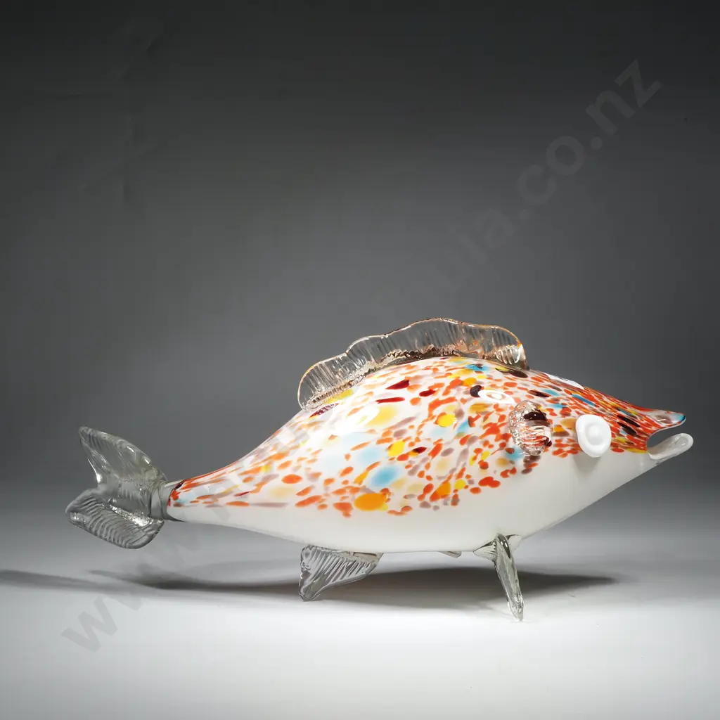 Vintage Mid Century Style Multi Coloured Fish w a Colourful Speckled Or Harlequin Confetti Pattern in Red & Orange Image 1++