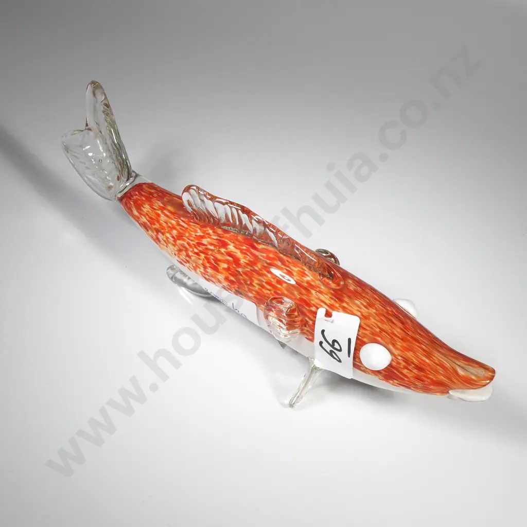 Vintage Murano-Style Art Glass Fish w a Speckled Art Glass Body, Clear Glass Fins & White Eyes Image 1++