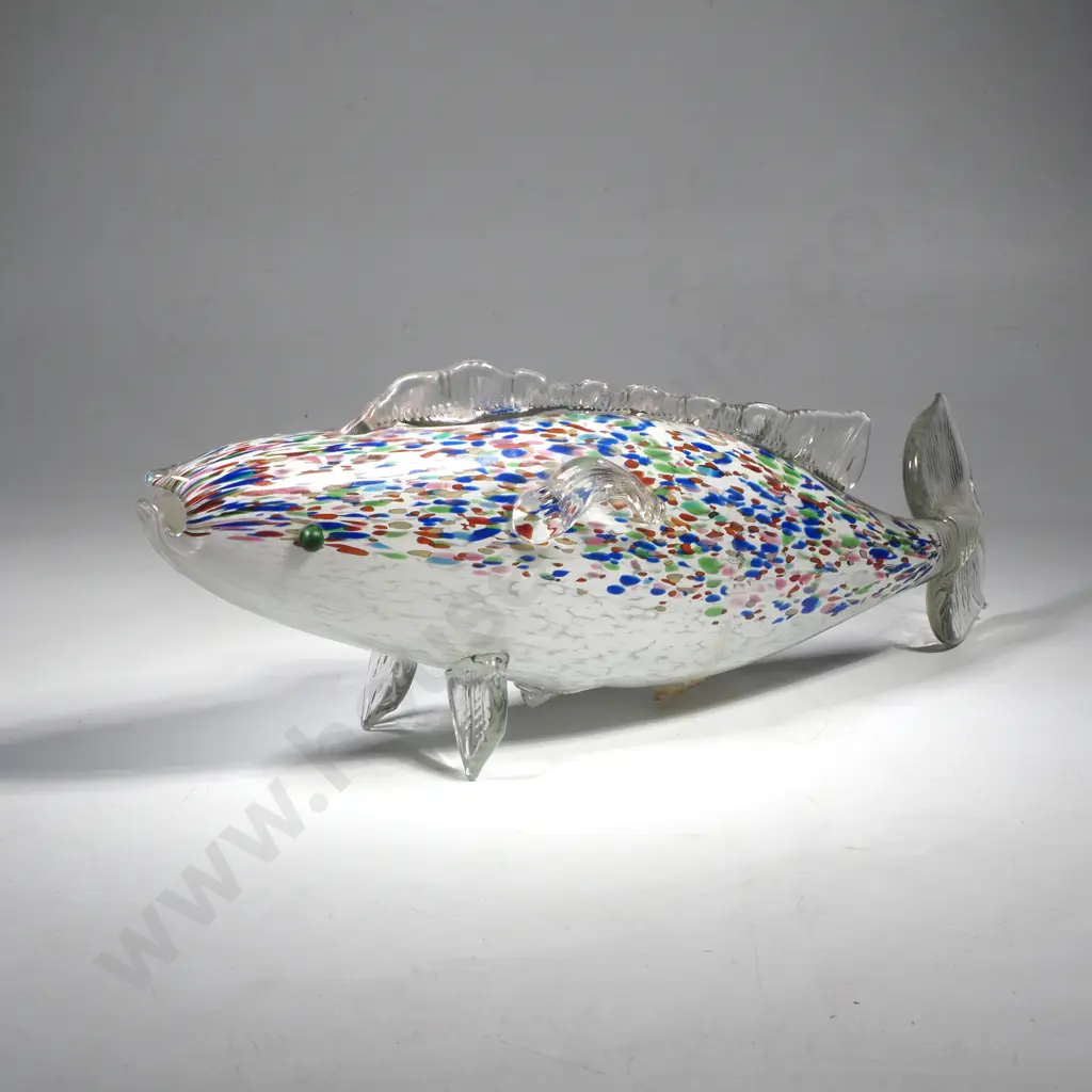 Vintage Murano-Style Art Glass Fish Crafted w Venetian Harlequin Or 'End of Day' Multi-Coloured Confetti Technique Image 1++