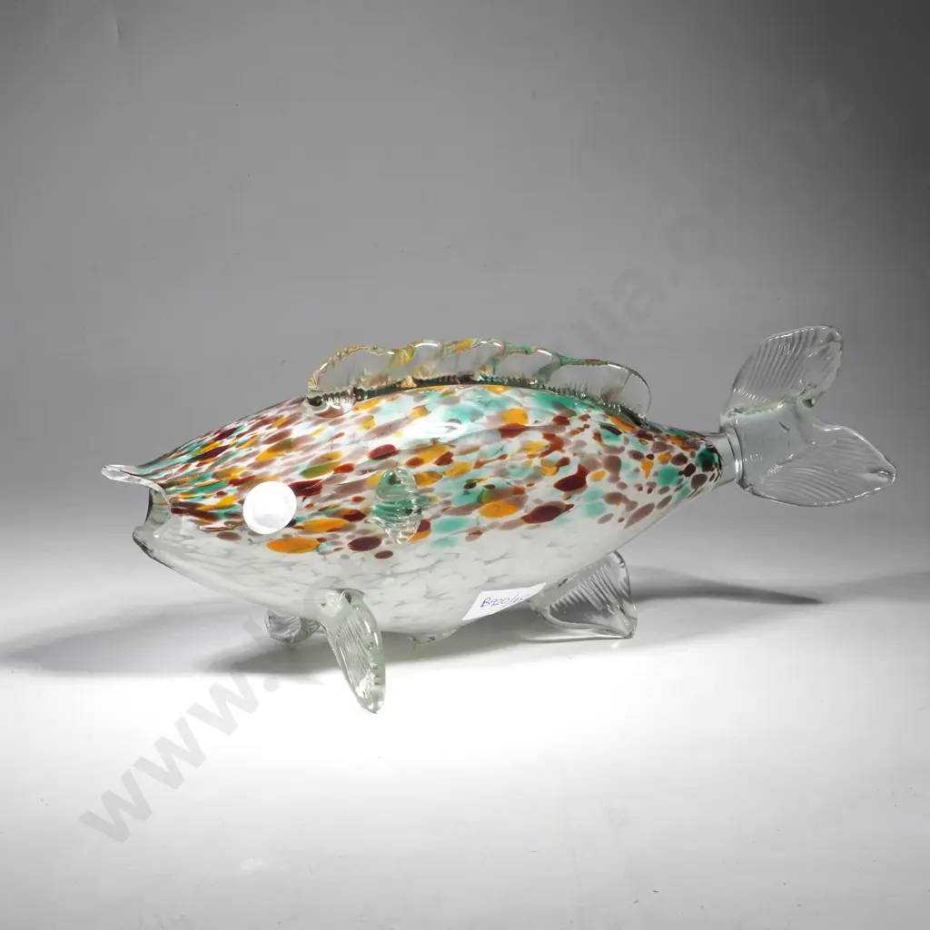 Vintage Mid Century or Murano Multi Coloured Speckled or 'Harlequin' Pattern Fish Image 1++
