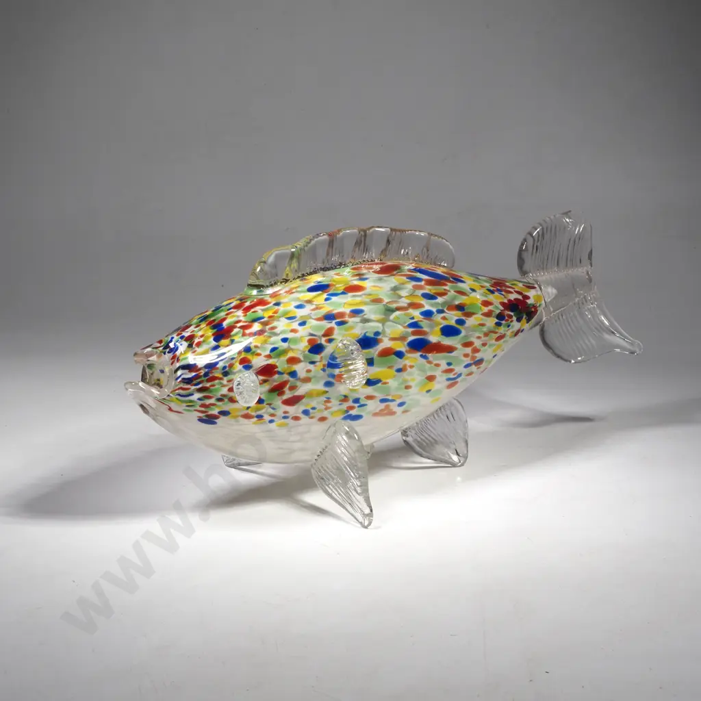 Vintage Mid Century Multi Coloured Confetti or 'End of Day' Art Glass Fish Image 1++