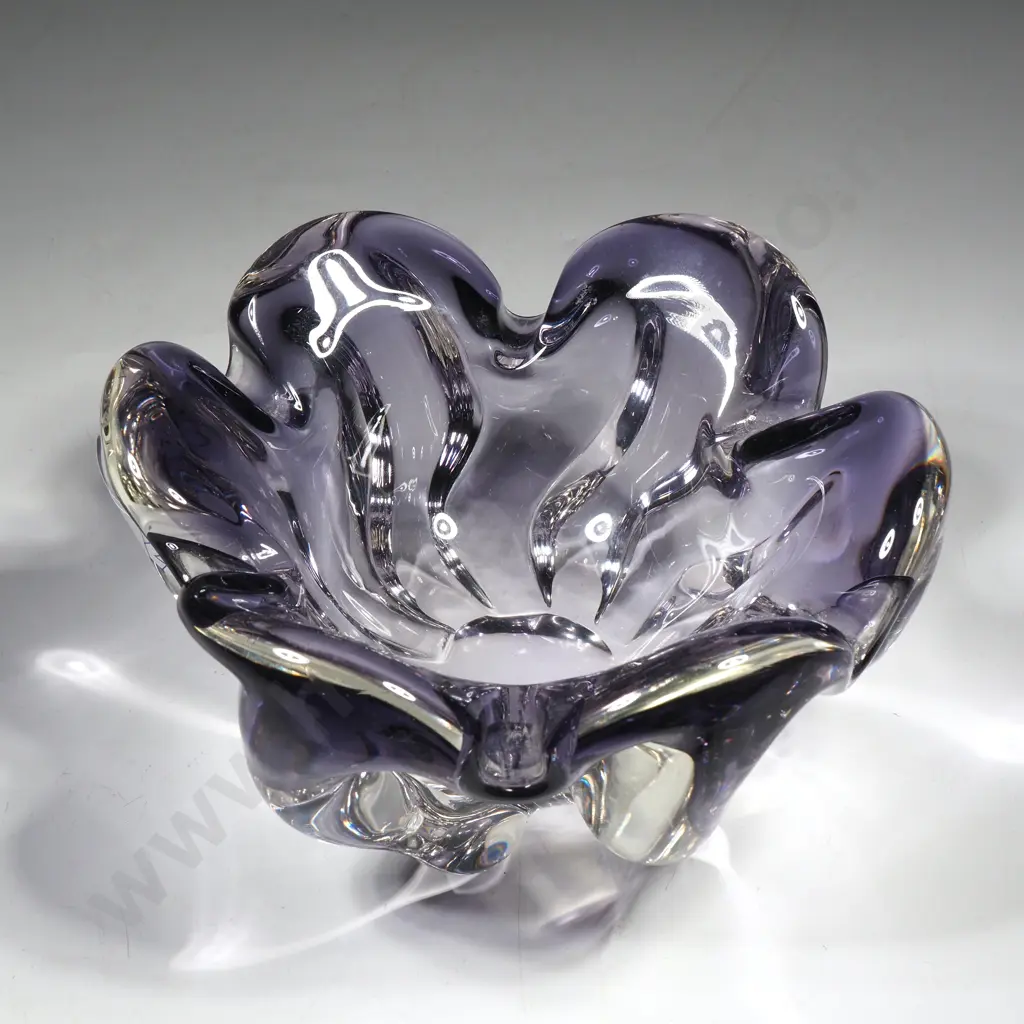 Mid Century Art Glass Free Form Bowl - Amethyst within Clear Image 1++