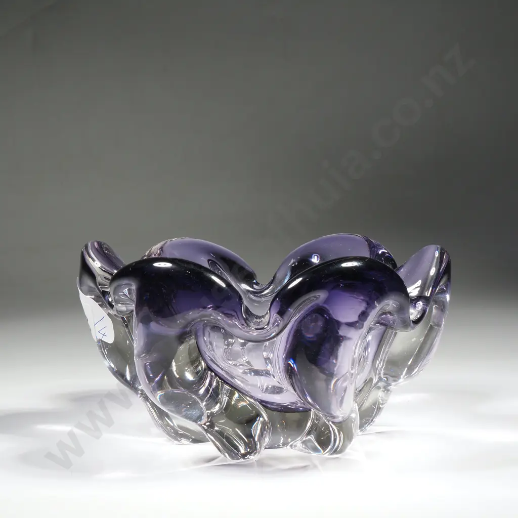 Mid Century Art Glass Free Form Bowl - Amethyst within Clear Image 1++