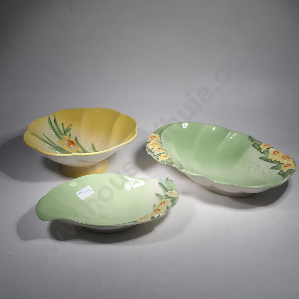 Beswick Yellow Bowl In the 'Springtime' Pattern & Two Green 'Springtime' Shallow Dishes Image 1++