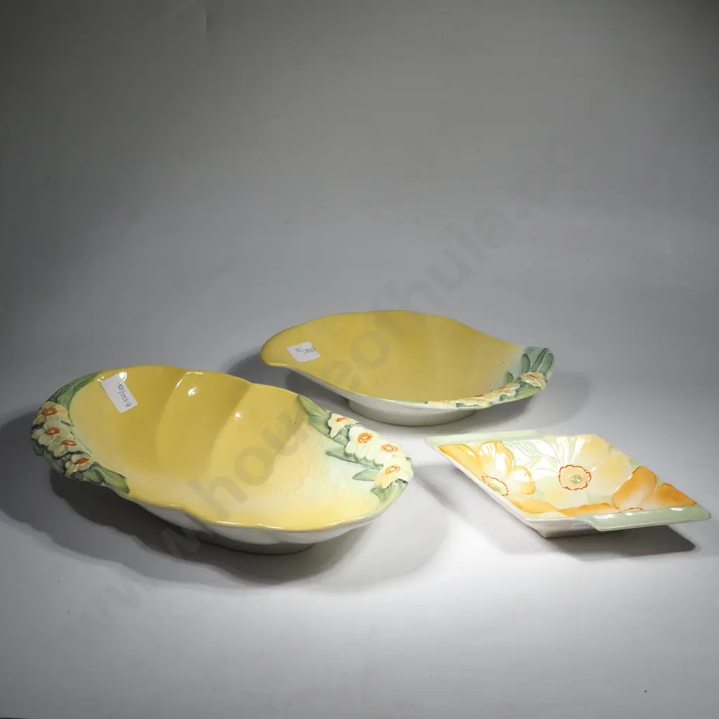 Two Beswick Bowls in the 'Springtime' Pattern & a Beswick Art Deco Dish w Daffodil Pattern Image 1++