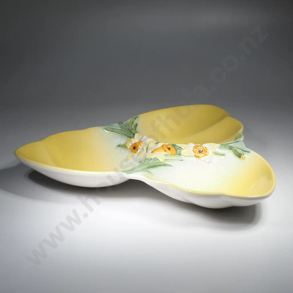 Three Beswick Serving Platters in the 'Springtime' Pattern, One w Three Segments & One w Two Segments in Green & Yellow Image 1++
