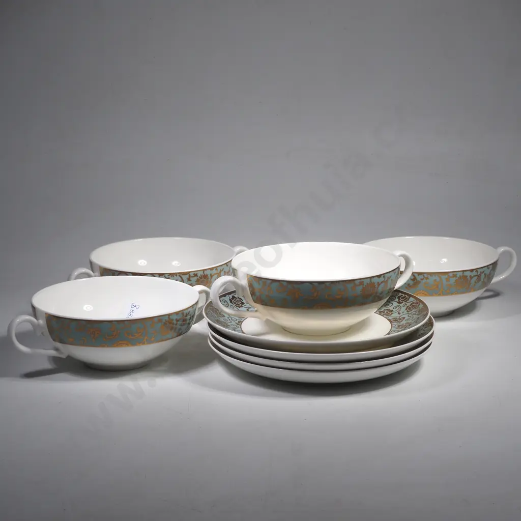 Four Villeroy & Boch Aureus Double Handled Soup Bowls & Under Dishes Image 1++