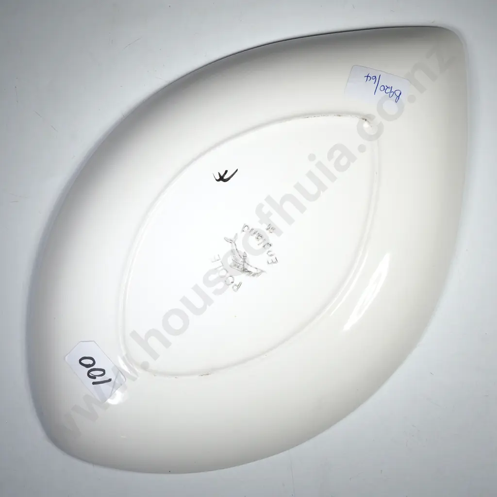 Poole Pottery Delphis Teardrop Shaped Dish w Abstract Design on Orange Ground, Shape 91 by Christine Tait Image 1++