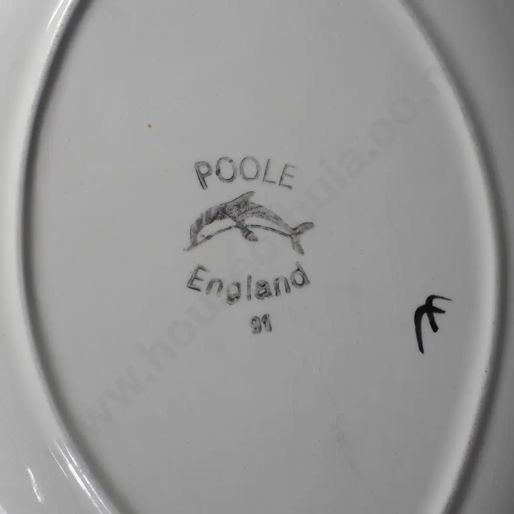 Poole Pottery Delphis Teardrop Shaped Dish w Abstract Design on Orange Ground, Shape 91 Image 1++