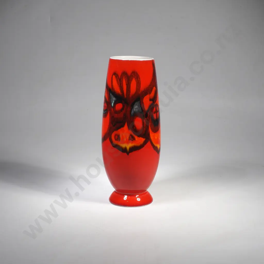 Poole Pottery Delphis Footed Vase (Shape 15) in the Torpedo or Rocket Shape in a Red /Orange Glaze by Andree Fontana Image 1++