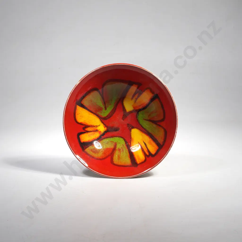 Poole Pottery Delphis Round Dish, No 56 w Abstract Design on an Orange Ground by Beverley Mantel Image 1++