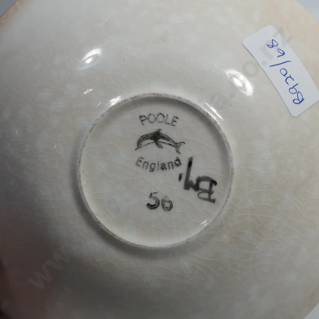 Poole Pottery Delphis Round Dish, No 56 w Abstract Design on an Orange Ground by Beverley Mantel Image 1++