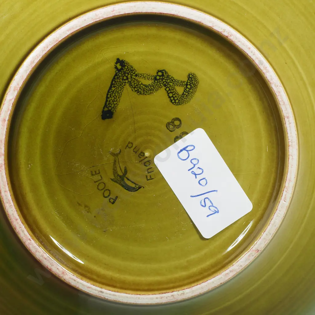 Poole Pottery Delphis Mid Century Bowl w Hand Painted Abstract Floral Pattern on an Orange Ground, Signed by Pamela Beva Image 1++