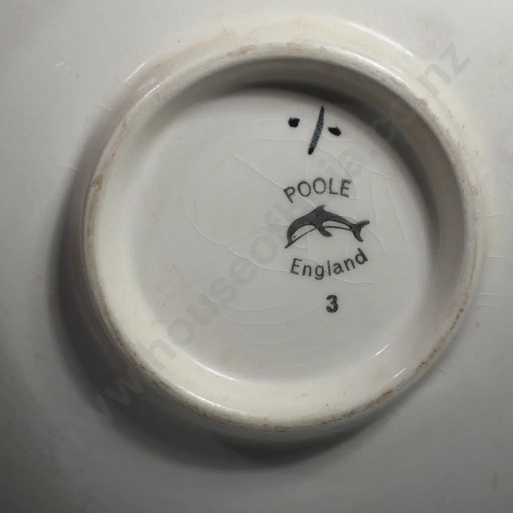 Unusual Poole Pottery No 3 Dish w Hand Painted Abstract Design in Orange, Blue & Grey/Green Glazes, Possibly Betty Gooby Image 1++
