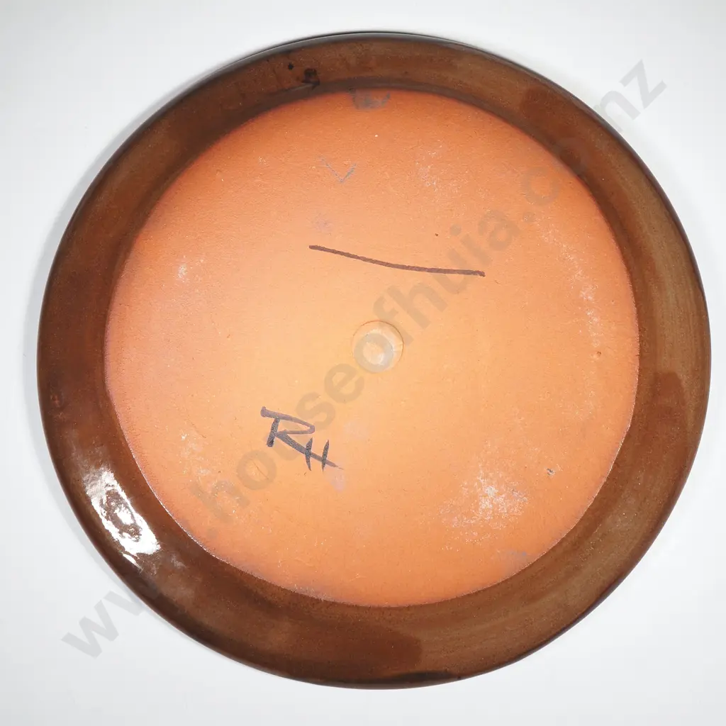 NZ Morris & James Matakana Terracotta  Pottery Plate - Signed RH Image 1++