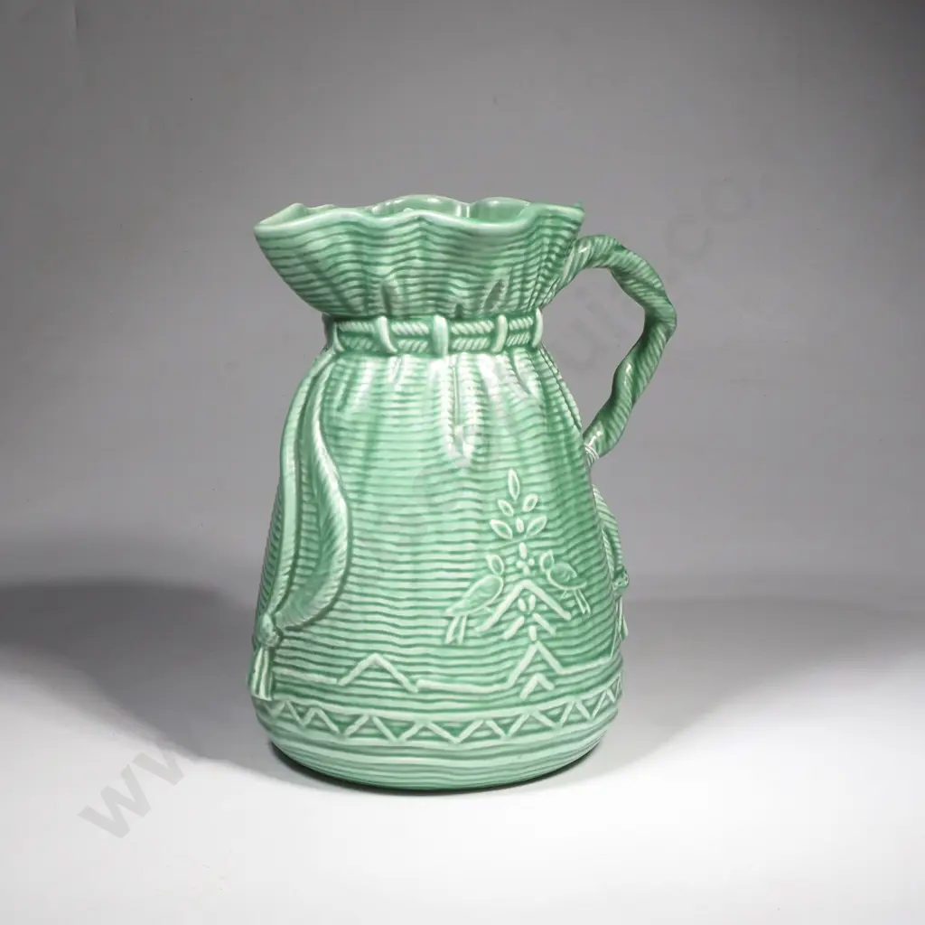 Green Sylvac Jug in the Form of a Sack w Rope Handle, Pattern No 406 Image 1++