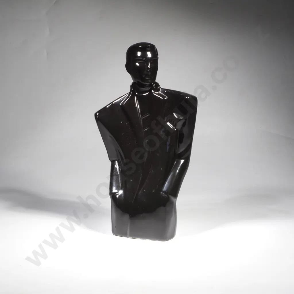 Vintage Post Modern or Art Deco Style Glossy Black Ceramic Bust of a Man in a Tuxedo Image 1++