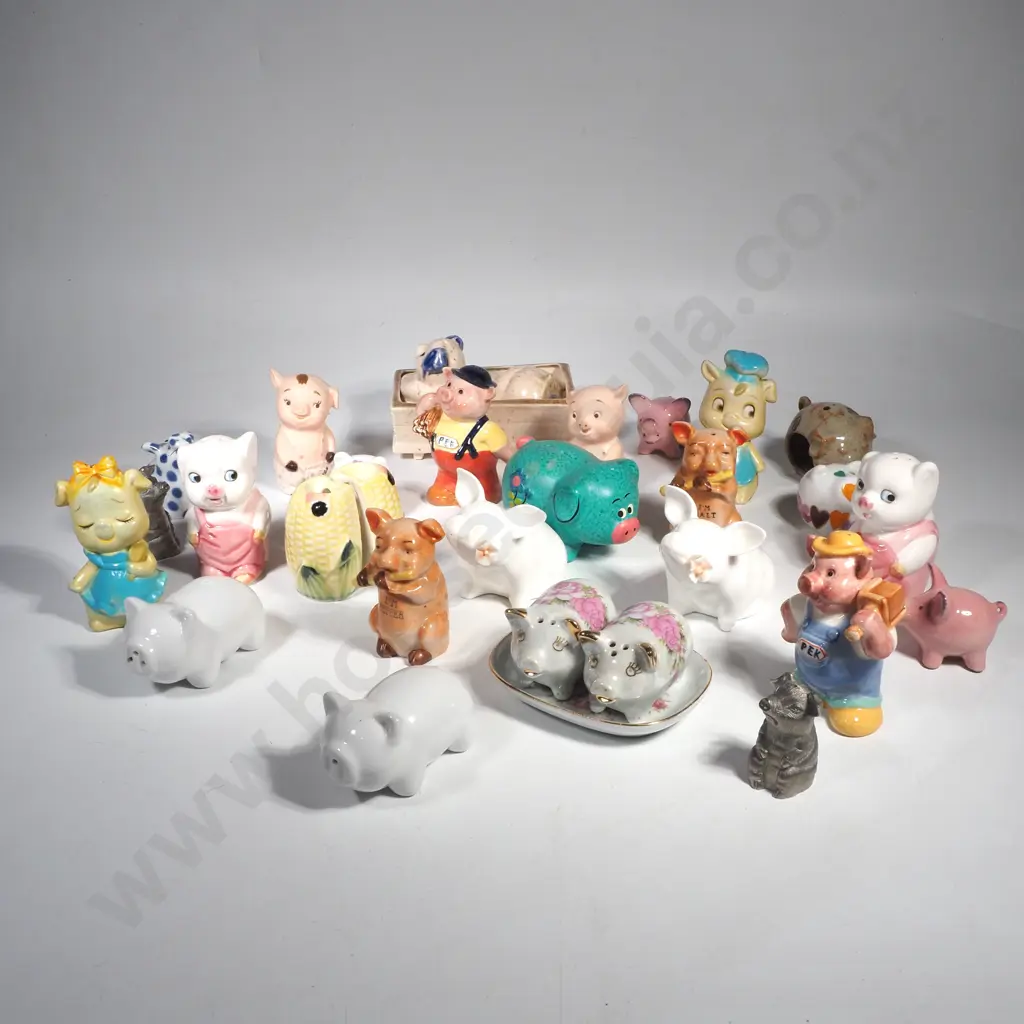 Collection of Salt & Peppers in the Form of Pigs, including Metal, Pottery & Porcelain Image 1++