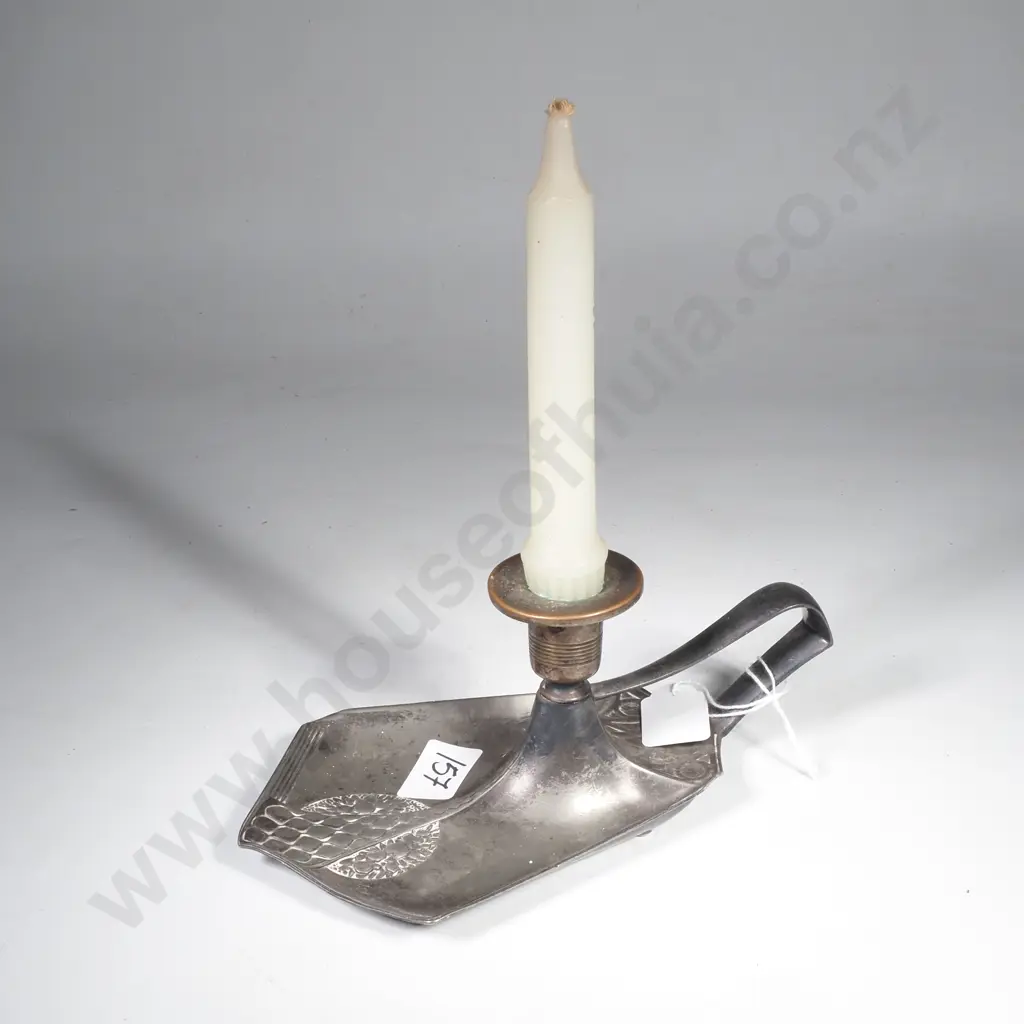 WMF Jugendstil/ Art Nouveau Pewter Candlestick w Shield Shaped Base Image 1++
