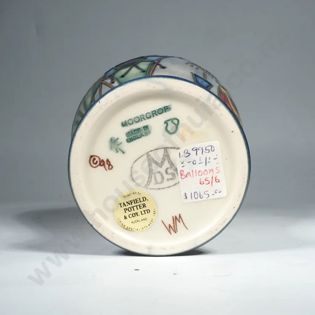 Boxed Moorcroft Vase in the Hot Air Balloons Pattern Designed by Jeanne McDougall Image 1++
