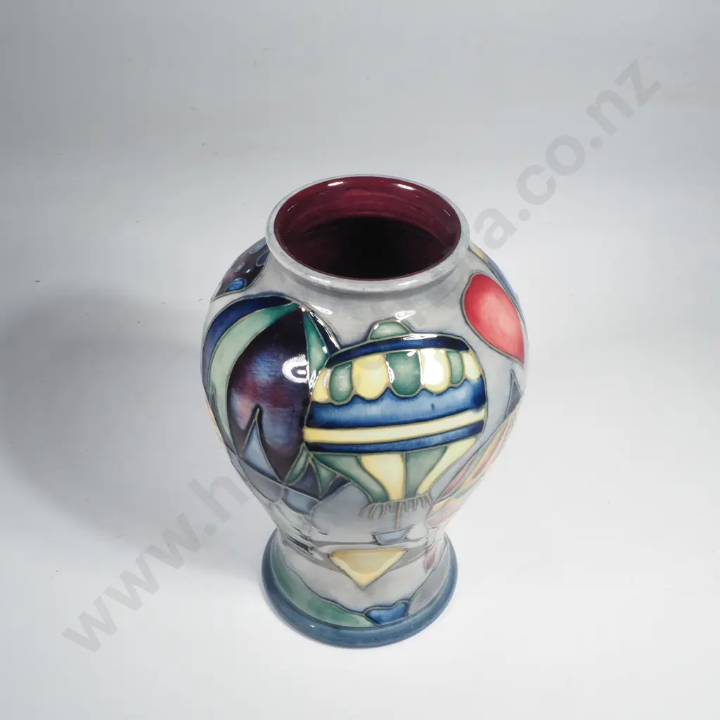Boxed Moorcroft Vase in the Hot Air Balloons Pattern Designed by Jeanne McDougall Image 1++