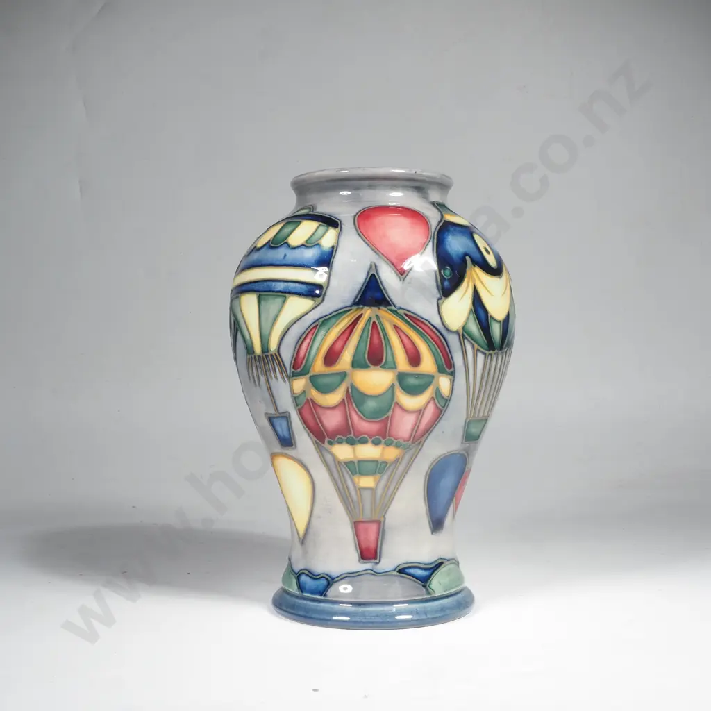 Boxed Moorcroft Vase in the Hot Air Balloons Pattern Designed by Jeanne McDougall Image 1++