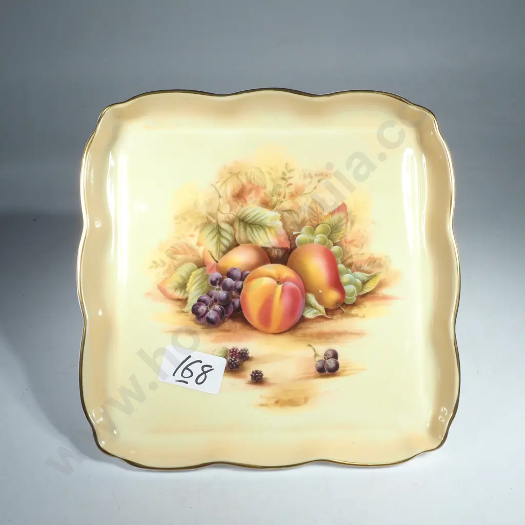 Large Aynsley 'Orchard Gold' Square Dish w a Raised Rim & Scalloped Edge Image 1++