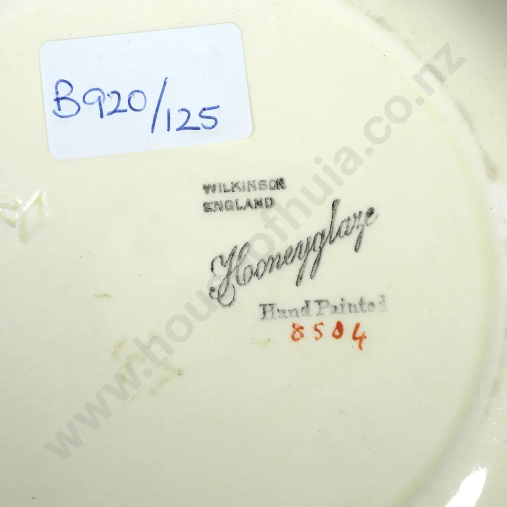 Octagonal A.J Wilkinson Honeyglaze Bowl w Hand-painted Floral Design of Poppies & Delphiniums, Marked Handpainted 8504 Image 1++