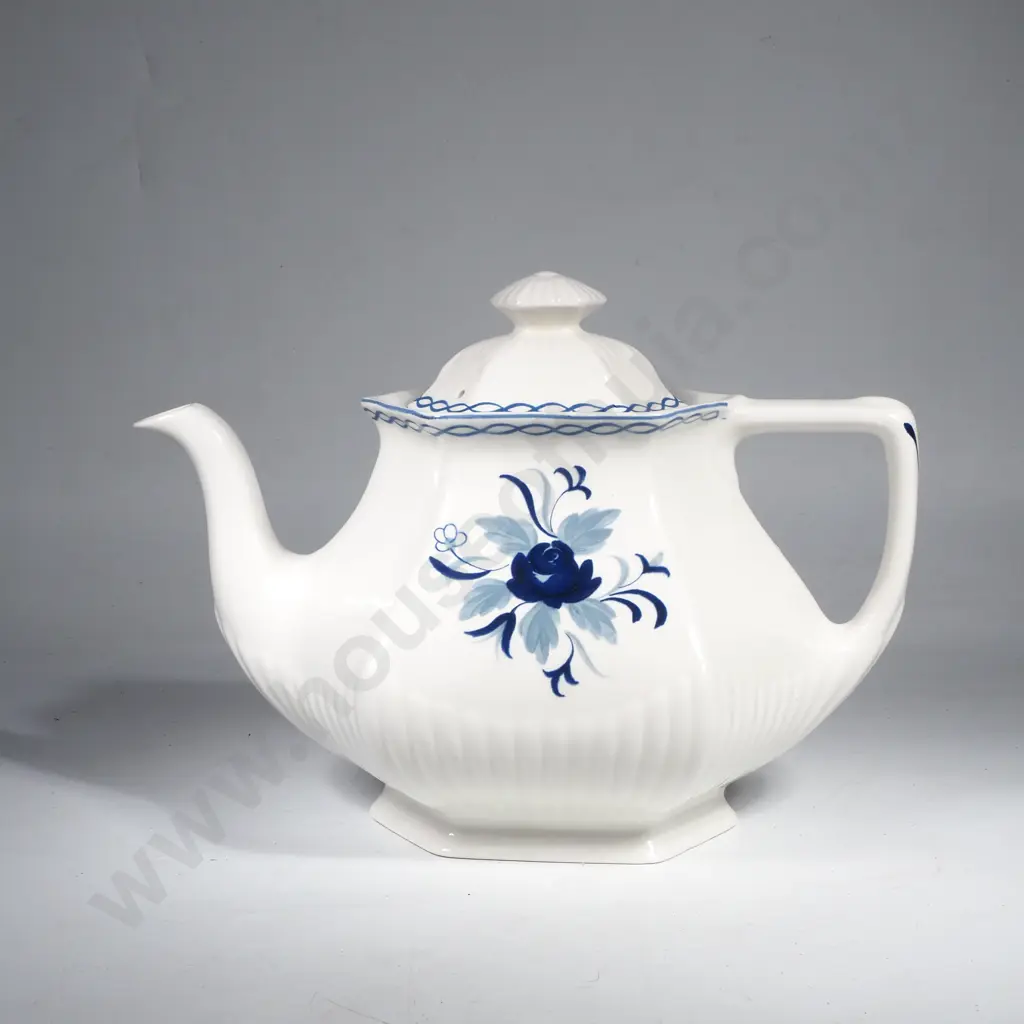 Vintage Adams Teapot w Blue & White Decoration Image 1++