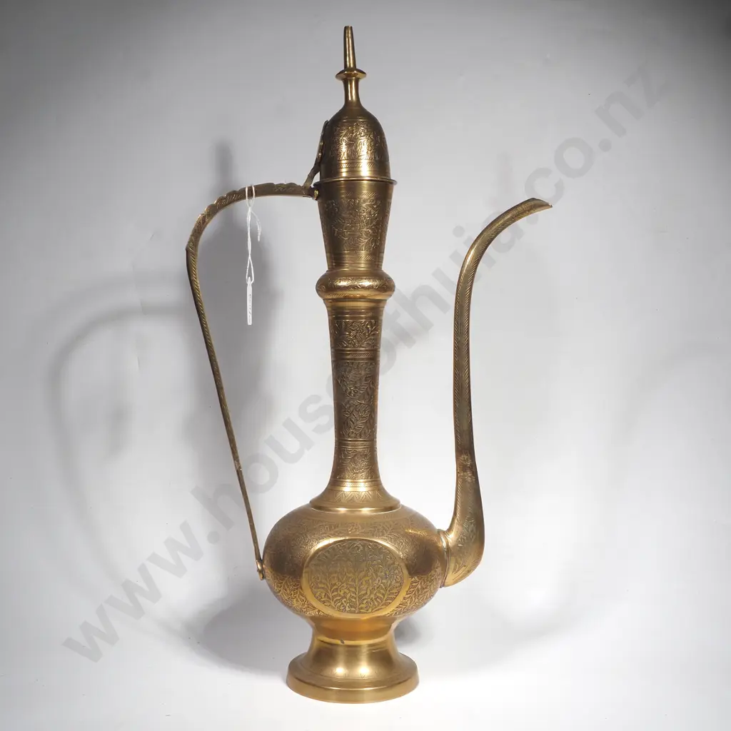 Tall Benares Brass Coffee Pot w Long Spout Image 1++