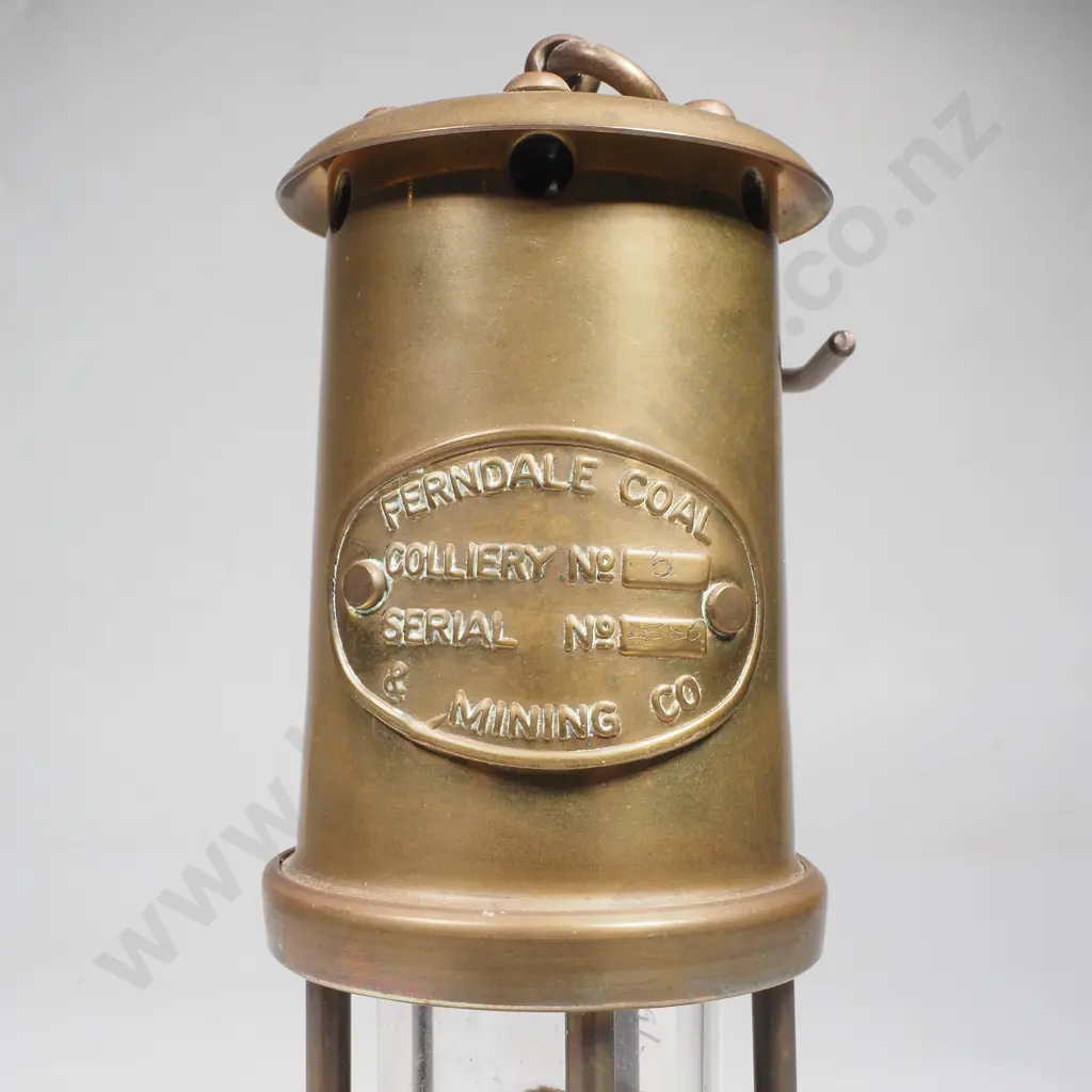 Replica Brass Miner's Lamp Branded 'Ferndale Colliery No 5' Image 1++
