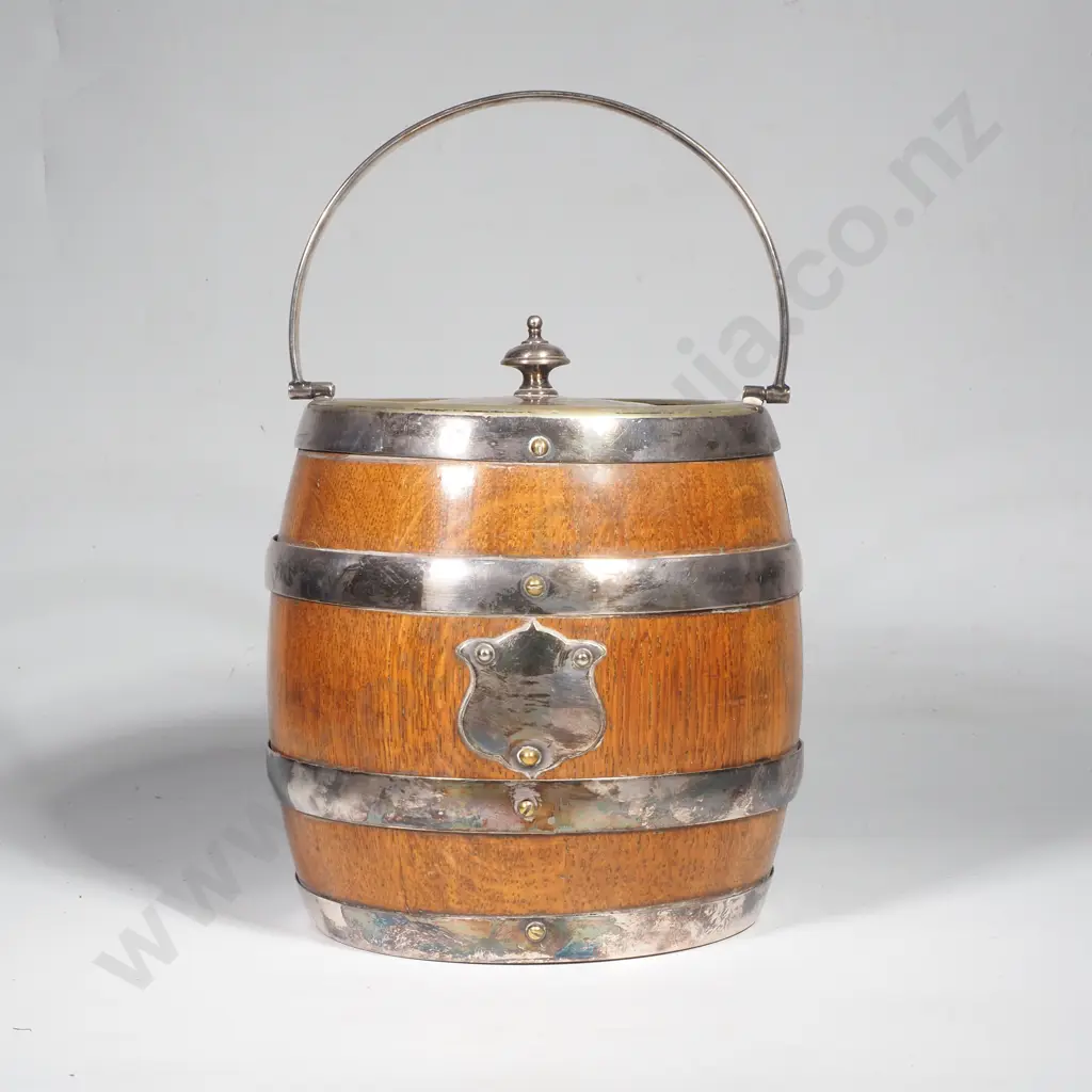 Vintage Oak & S/Plate Biscuit Barrel Image 1++