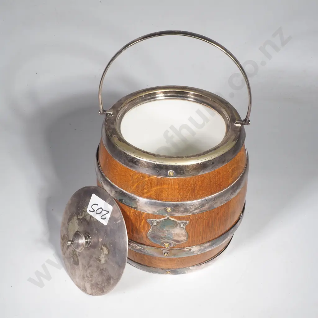 Vintage Oak & S/Plate Biscuit Barrel Image 1++